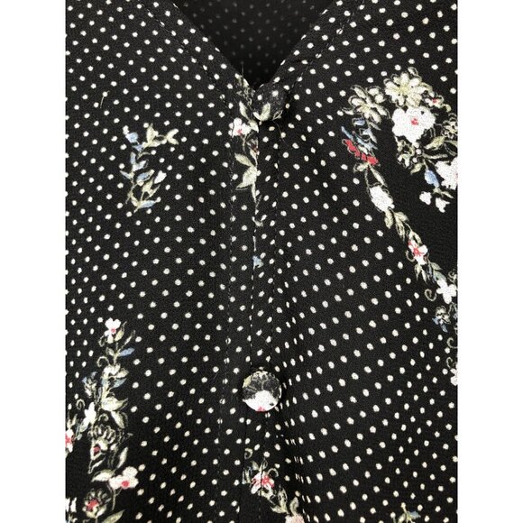 Pleione Womens Long Sleeve Floral Polka Dot Blouse L Black Office Professional - Picture 4 of 9